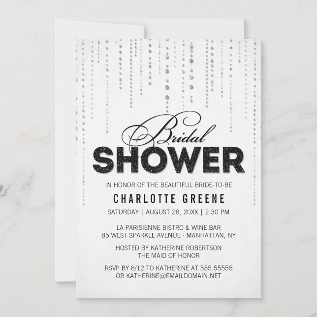White & Black Glitter Look Bridal Shower Invitation (Front)