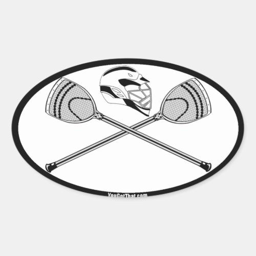 WhiteBlack Goalie Lacrosse Sticks and Helmet Oval Sticker