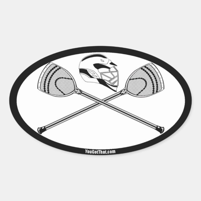 White/Black Goalie Lacrosse Sticks and Helmet Oval Sticker (Front)