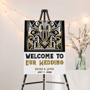 White Black Gold Art Deco Roaring 20's Wedding Foam Board