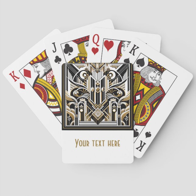 White Black Gold Art Deco Roaring 20's Wedding Poker Cards (Back)