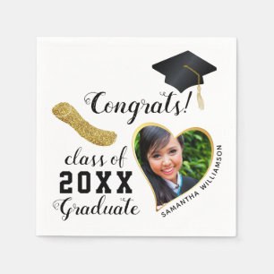 White Black Gold Class of 2025 Graduate Graduation Napkins