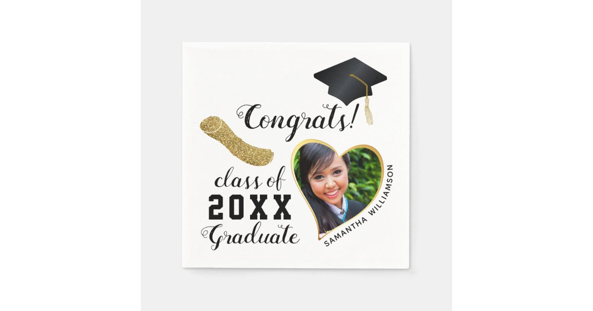 White Black Gold Class of 2025 Graduate Graduation Napkins | Zazzle