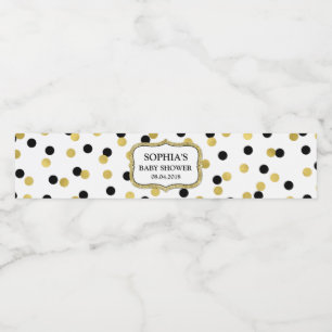 White Black Gold Confetti Baby Shower Water Bottle Label
