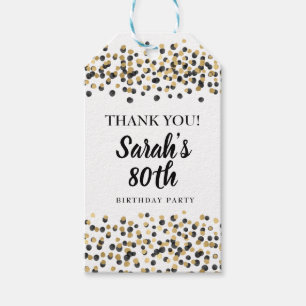 White Black Gold Confetti Birthday Thank You Gift Tags