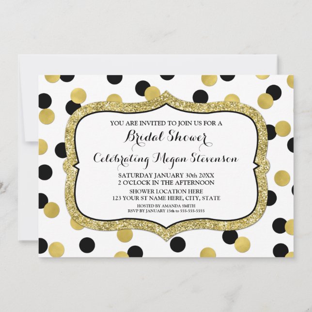 White Black Gold Confetti Bridal Shower Invitation (Back)