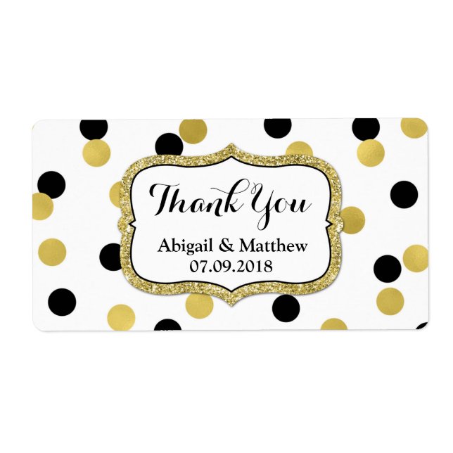 White Black Gold Confetti Wedding Labels (Front)