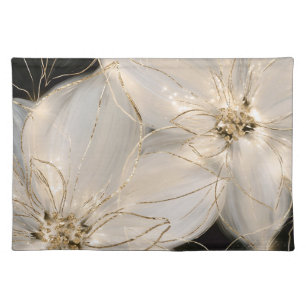 White Black Gold Flowers Birthday Cloth Placemat