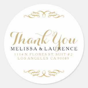 White Black & Gold Glitter Frame Thank Design Classic Round Sticker