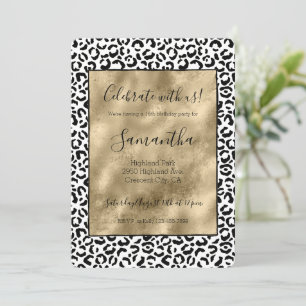 White Black Gold Leopard Print   Invitation
