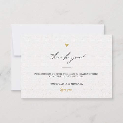 White  Black Gold Minimal Calligraphy Wedding  Thank You Card
