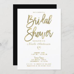 White Black Gold Modern Minimal Bridal Shower Invitation