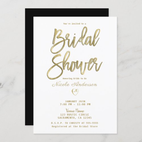 White Black Gold Modern Minimal Bridal Shower   Invitation