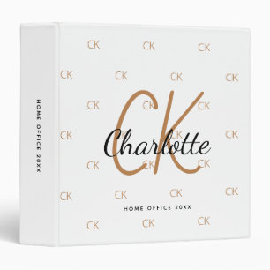 White black gold monogram elegant business 3 ring binder