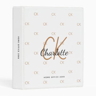 White black gold monogram elegant office school mini binder