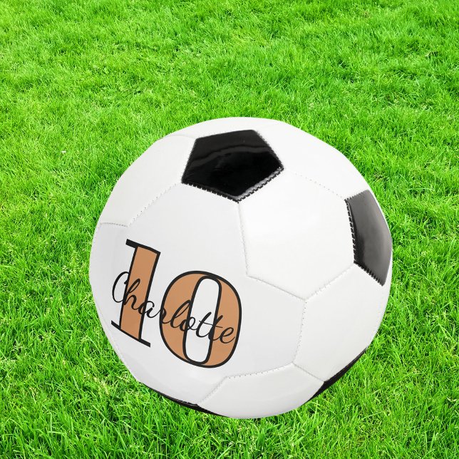 White black gold monogram initials name number soccer ball (Creator Uploaded)