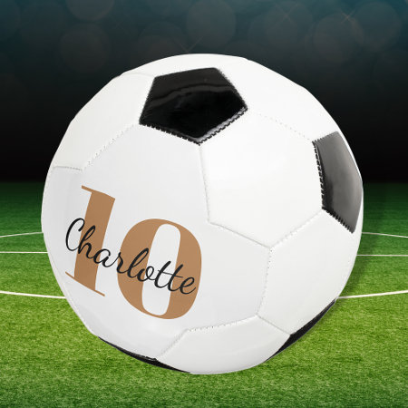 White Black Gold Monogram Initials Name Number Soccer Ball