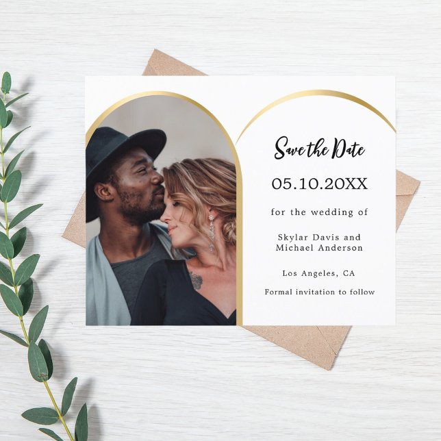 White black gold photo arch wedding Save the Date Flyer (Creator Uploaded)