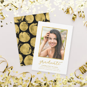 White Black Gold Photo Graduation Announcement