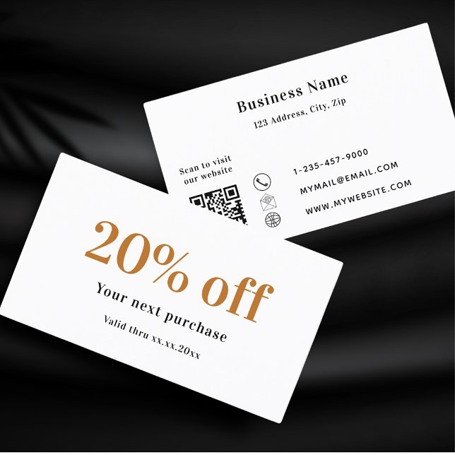 White black gold qr code business  discount card (Creator Uploaded)