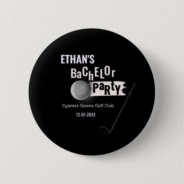 White Black Golfer Golf Bachelor Partee Golfing Button (Front)