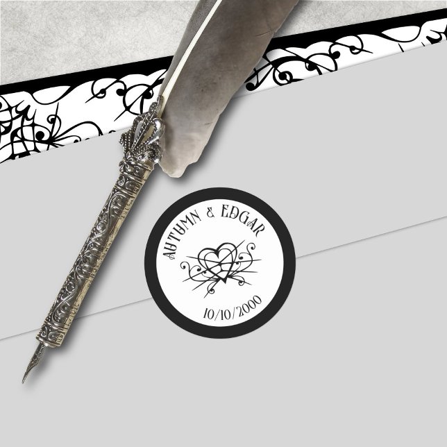 White Black Gothic Wedding Classic Round Sticker (Creator Uploaded)