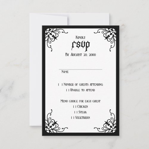 White Black Gothic Wedding RSVP Card