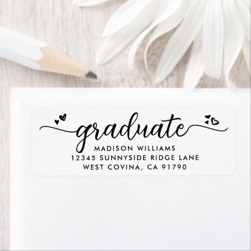 White Black Graduation Script Heart Modern Address Label