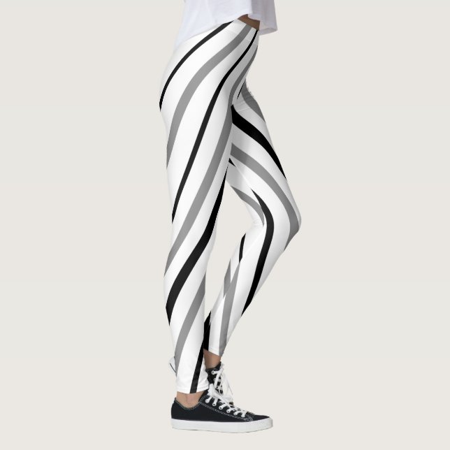 White Black Gray Chevron Stripe Pattern Leggings (Right)