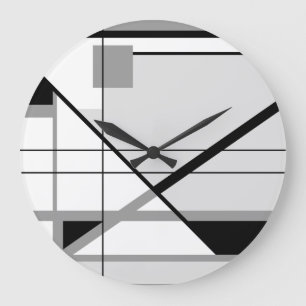 White Black Gray Geometric Abstract Large Clock
