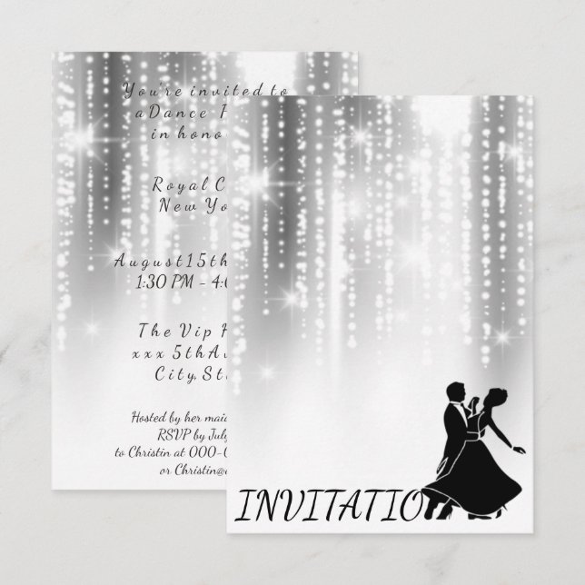 White Black Gray Night Sky Starry Dance Party Invitation (Front/Back)