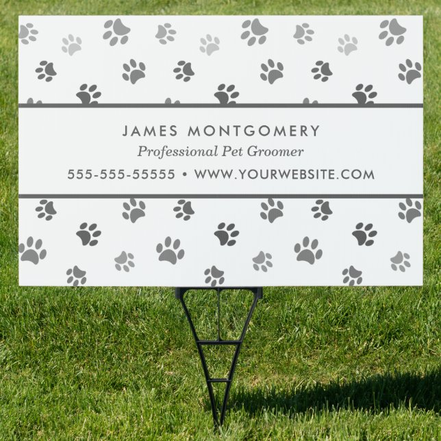 White Black Gray Paw Prints Custom Sign (Insitu)