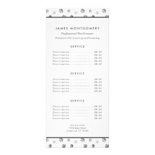 White Black Gray Paw Prints Pet Care Services Rack Card