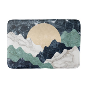 White Black Green Beige Marble Mountains Landscape Bath Mat