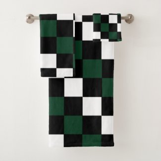 White Black Green Checkerboard 