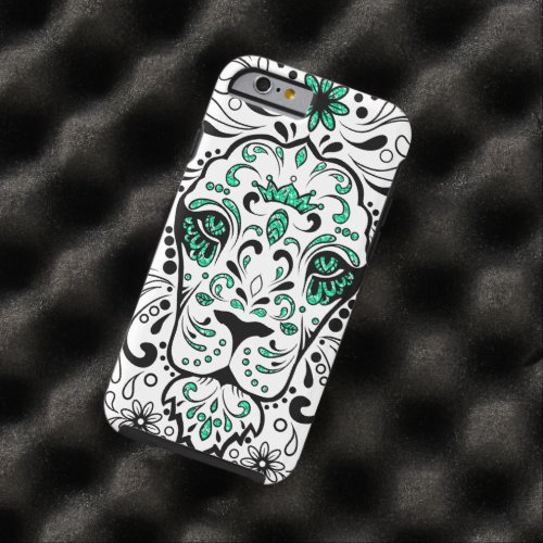 White Black  Green Glitter Lion Sugar Skull Tough iPhone 6 Case
