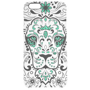 White Black & Green Glitter Lion Sugar Skull Clear iPhone 6 Plus Case