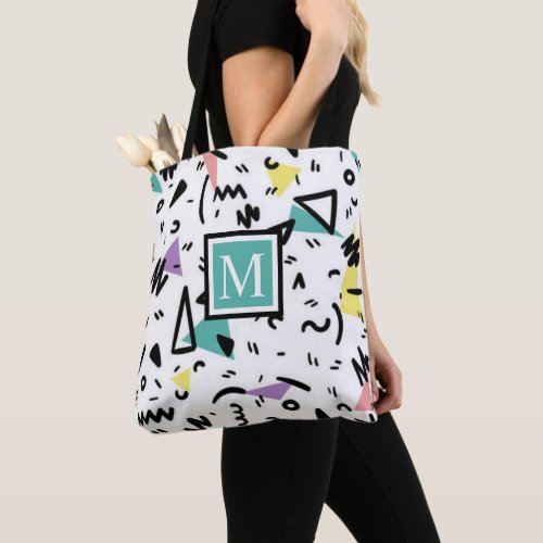 White Black Green Pink Yellow Abstract Pattern Tote Bag