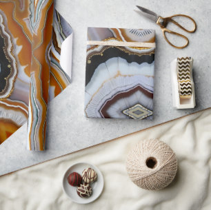 White Black Grey Orange Terracotta Agate Geode Wrapping Paper