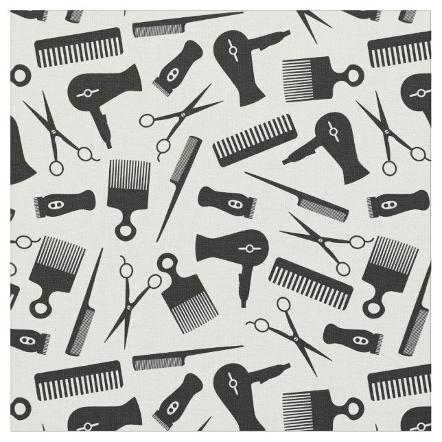 White Black Hair Tool Silhouette Pattern Fabric (Close Up)