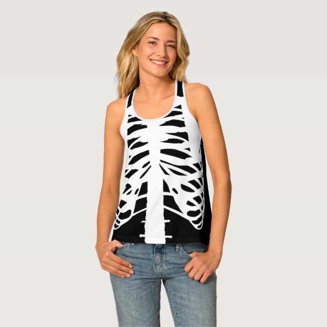 white black halloween rib skeleton tank tops (Front Full)