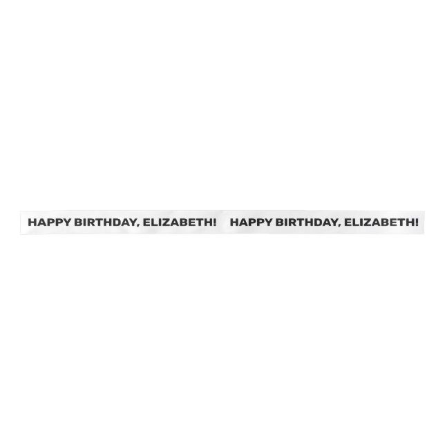White Black Happy Birthday Name | Personalized Satin Ribbon (Front)