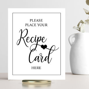 White Black Heart Bridal Shower RECIPE SIGN