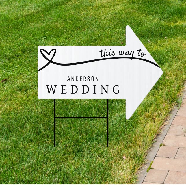 White & Black Heart Directions This Way to Wedding Sign (White & Black Heart Directions This Way to Wedding Sign)
