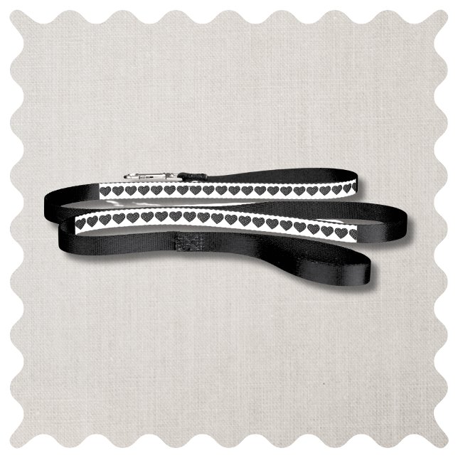 White & Black Heart Dog Pet Leash (Weddomg Day Dog Leash in Modern White & Black Heart)