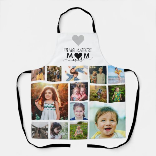 White Black Heart Greatest Mom Ever Photo Collage Apron