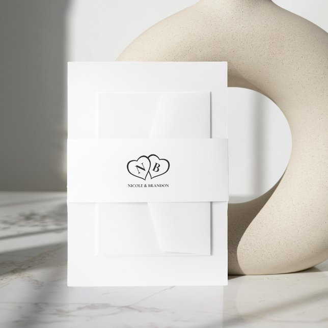 White & Black Heart Monogram Wedding Invitation Belly Band (White & Black Heart Monogram Wedding Invitation Belly Band)