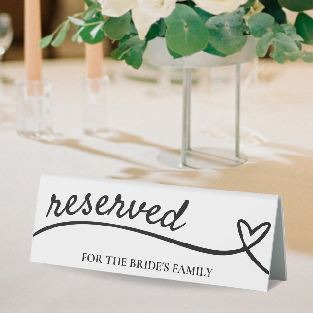 White & Black Heart Wedding Table Tent (White & Black Heart Wedding Table Tent Sign)