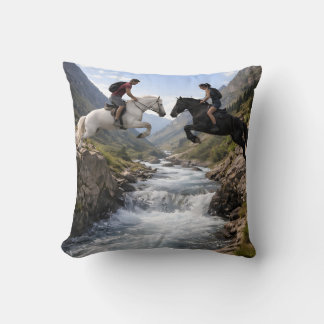 White & Black Horses Adventure  Throw Pillow