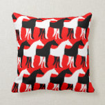 White, Black Horses/Red Background Throw Pillow